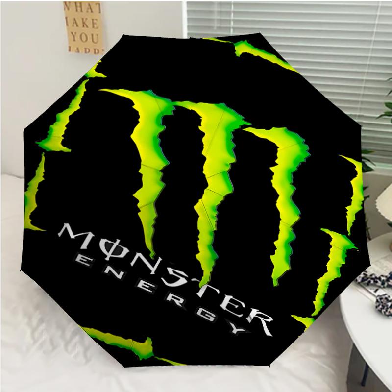 Автоматический зонт с принтом логотипа Monster Energy, 8 спиц, железный каркас, пластиковая ручка, подходит для путешествий на открытом воздухе и на каждый день, идеальный подарок