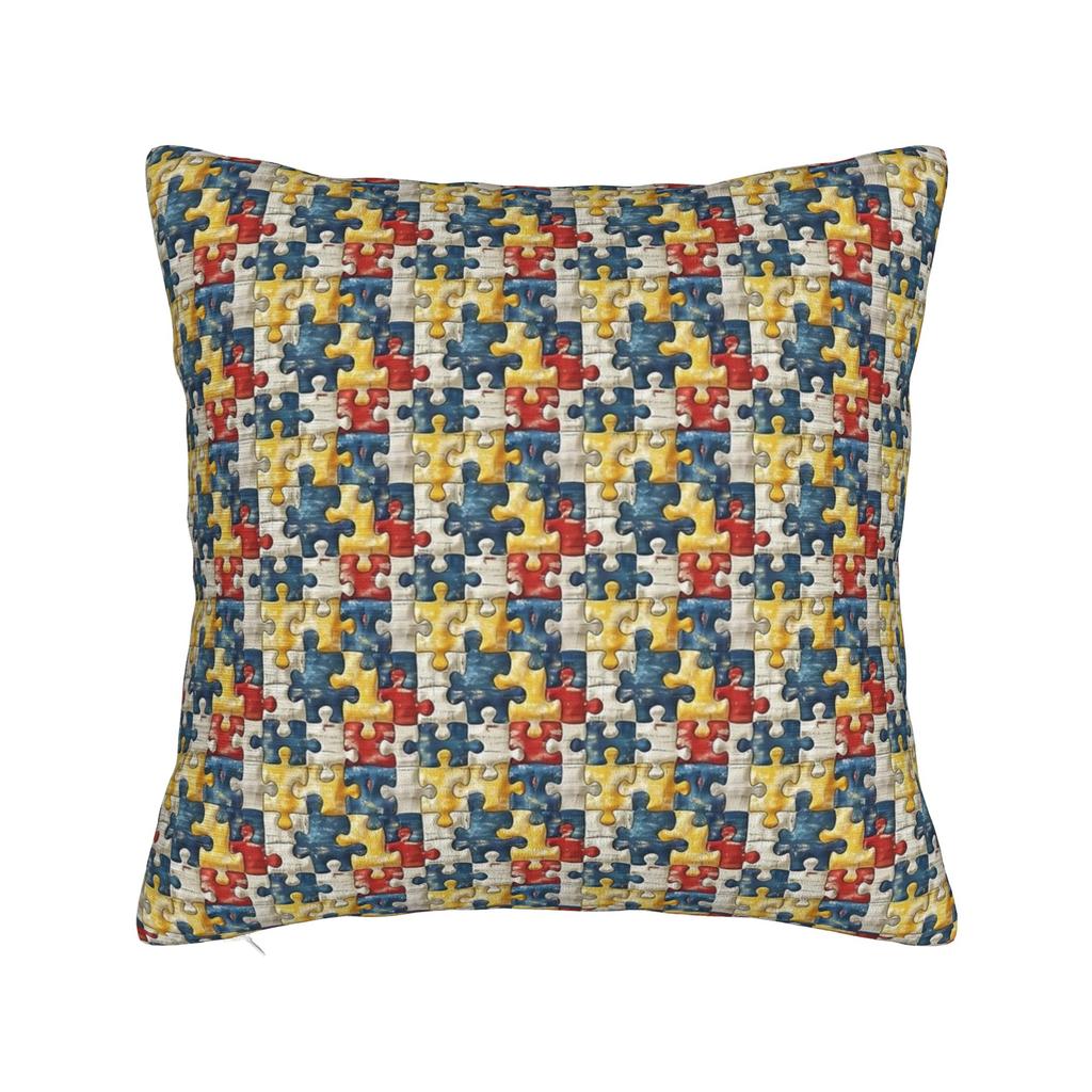 Vibrant Neon Dense Autism Puzzle Pillow Cover Comfy Cushion Cover Fashion Pillow Case For Sofa Car Home Decor