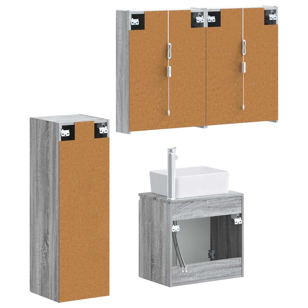 Bathroom Furniture Set 4 pcs Grey Sonoma Engineered Wood and Glass