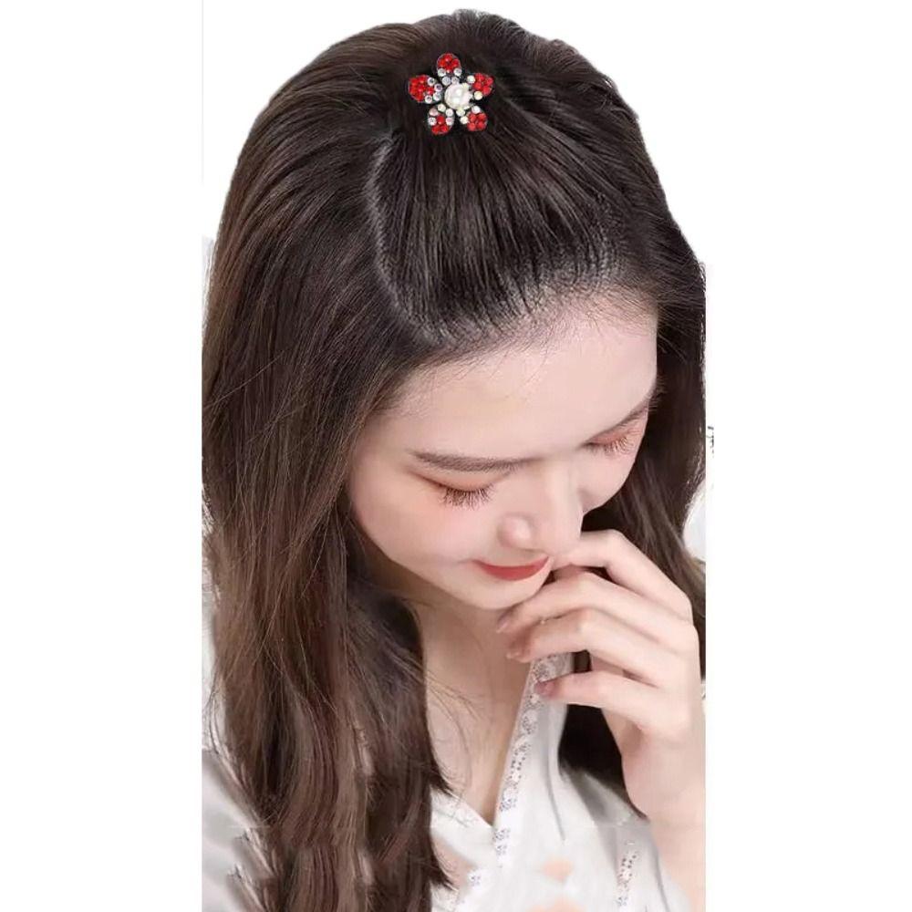 Rhinestone Puff Hair Head Cushion Flower Invisible Volume Hair Clip Fluffy Sponge Clip Girl