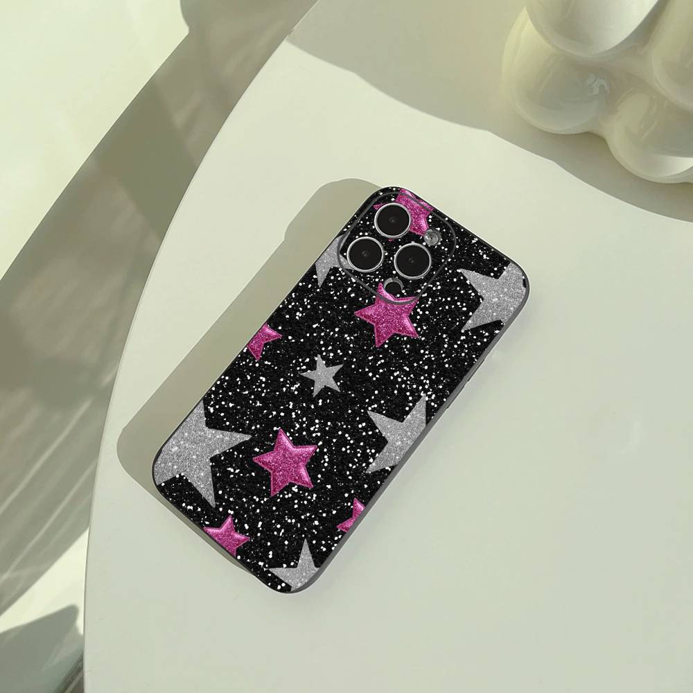 C-Цветной Звездный Чехол Для Телефона Для iPhone 17,16,15,14,13,12,11 Pro Max, Легкий и Практичный Мягкий Черный Чехол