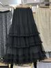 2025 ранняя новая эластичная талия кружево кружево сращивание слово большой маятник иностранный стиль серая торт юбка длинная юбка