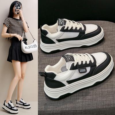 Новые кожаные женские черные белые повседневные кроссовки из вулканизированной кожи для спорта, ходьбы, бега, на платформе, на плоской подошве