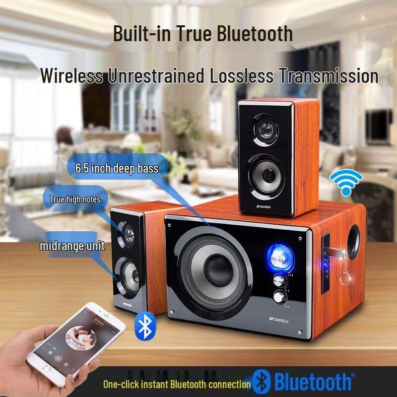 SANSUI 6,5-дюймовый деревянный сабвуфер для ТВ и ПК Караоке