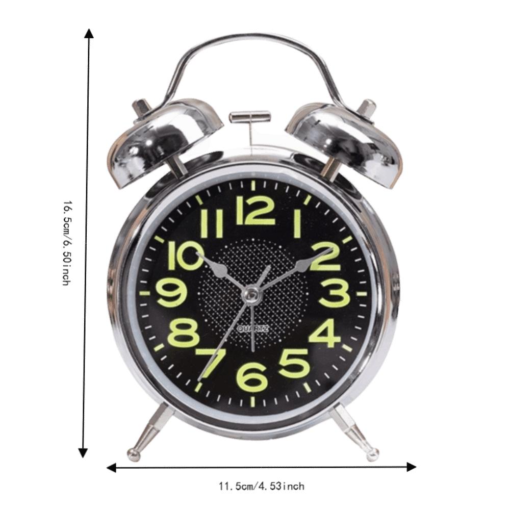 4 Inch Dial Twin Bell Alarm Clock Silver Battery Operated Alarm Clock For Heavy Sleepers