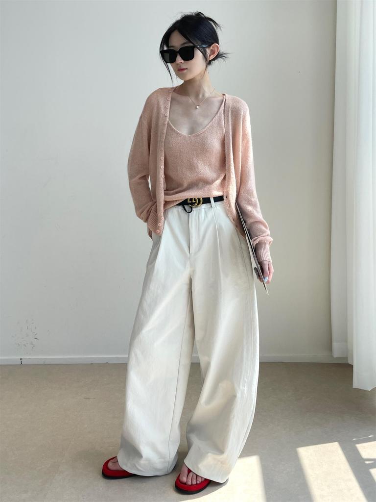 Nan Yu Лидер продаж Корейские брюки-баллоны с высокой талией и широкими штанинами - Минималистичные, повседневные брюки свободного кроя