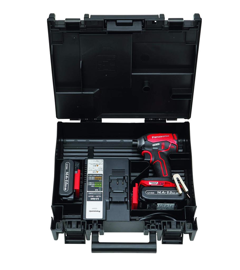 Panasonic Аккумуляторная батарея для ударного шуруповерта x 2, зарядное устройство с большим кейсом для хранения Dual Smart BL с использованием IP56 Red 14,4 В 5,0 Ач (14,4 В/18 В) 170Н·м