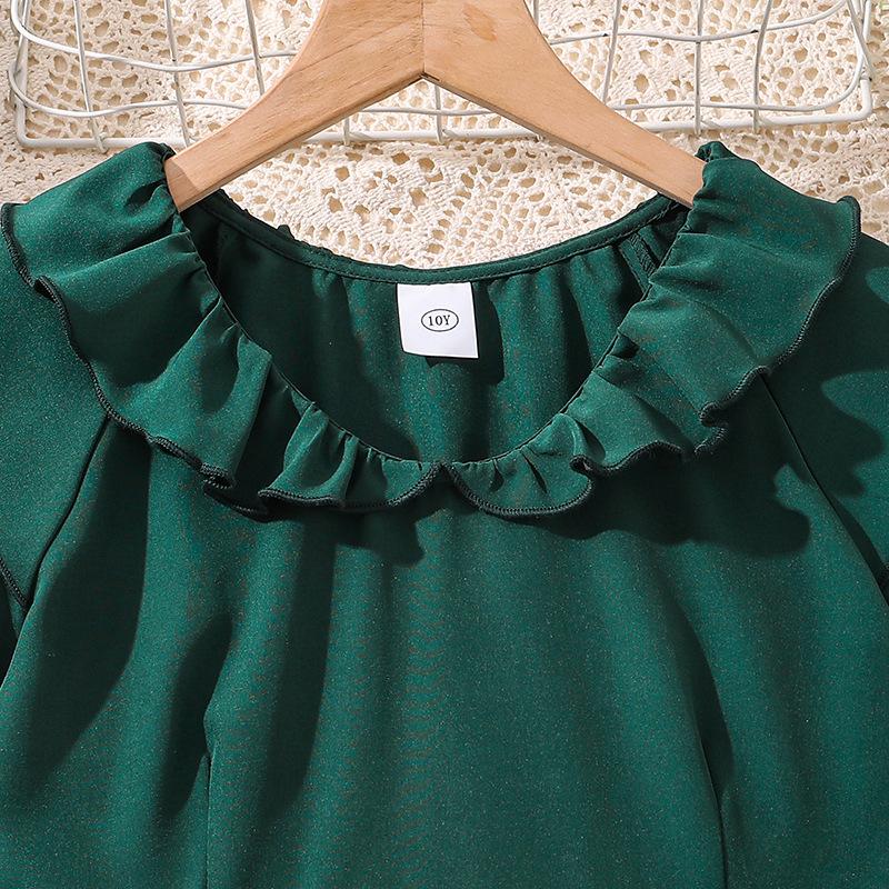 7-12Y Girls' Children's Suit Children's Dress Summer Skirt New Solid Colour Splicing Sleeve Princess Skirt