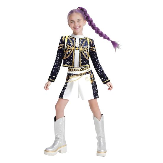 Pop Singers Cosplay Costume Stage Performance Outfits Girl Dance Troupe Attire for Kids Halloween Carnival Costume Party Dress-up