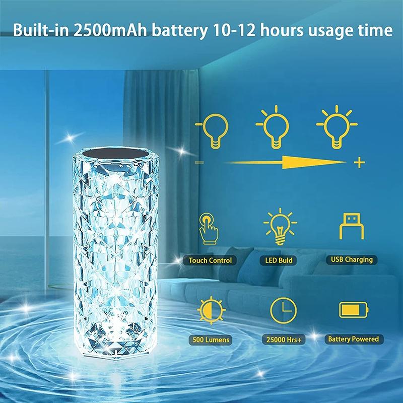 Factory Fast Delivery Free Sample Led Rose Crystal Table Lamp 3 Colors Rgb 16 Colors With Remote Control Touch