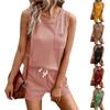Women's 2-piece Summer Solid Round Neck Top And Shorts Set