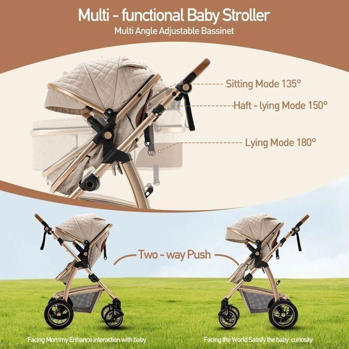 Poussette Luxueuse 3 en 1 pour Bébé, Portable, Voyage, Pliable, Cadre Aluminium, pour Nouveau-Né. Bleu