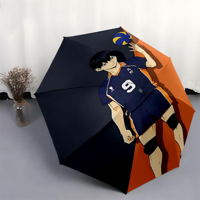 1pc Karasuno Volleyball Team Uniform with Automatic Opening Closing Umbrella Portable 3-Fold Design, 8-Bone Iron Frame Outdoor Umbrella for Fans, Trav