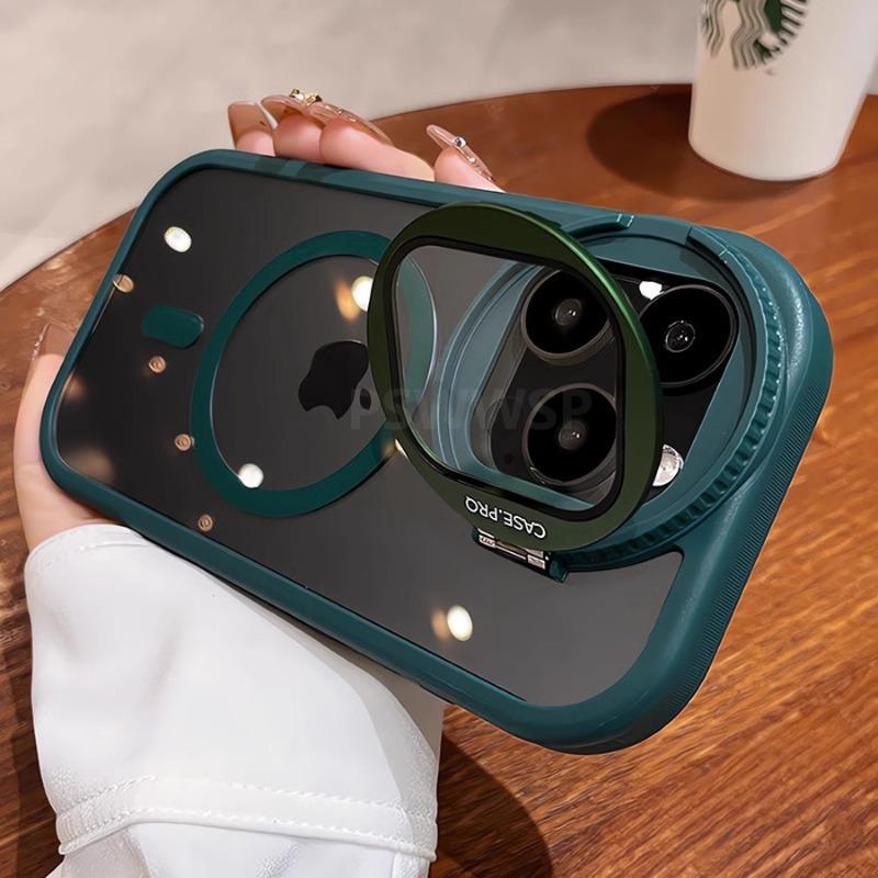Camera Lens Protecter Glass Flip Bracket Magsafe Magnetic Stand Case For iPhone 17 16 15 11 12 13 14 Pro Max Funda Clear Cover