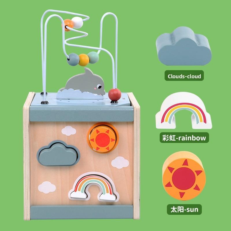 Деревянная игровая коробка «Океан» с морским лабиринтом из бусин и скользящей дорожкой для обучения и развития малышей