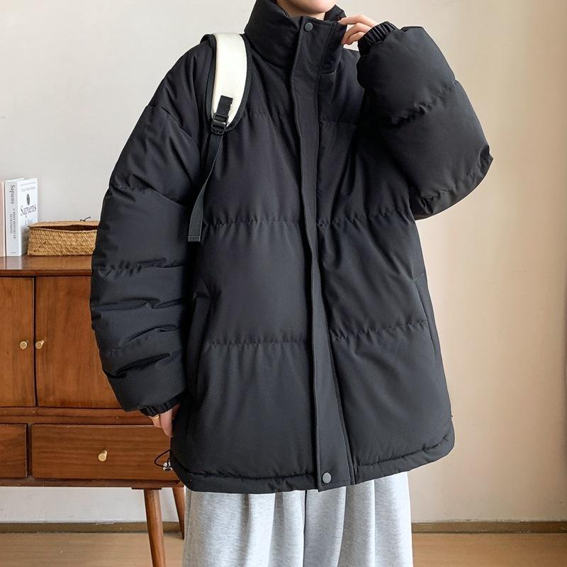 Зимняя однотонная утепленная куртка с воротником-стойкой и хлопковой подкладкой, мужская американская ретро-свободная и универсальная куртка с хлопковой подкладкой, повседневная куртка из хлеба