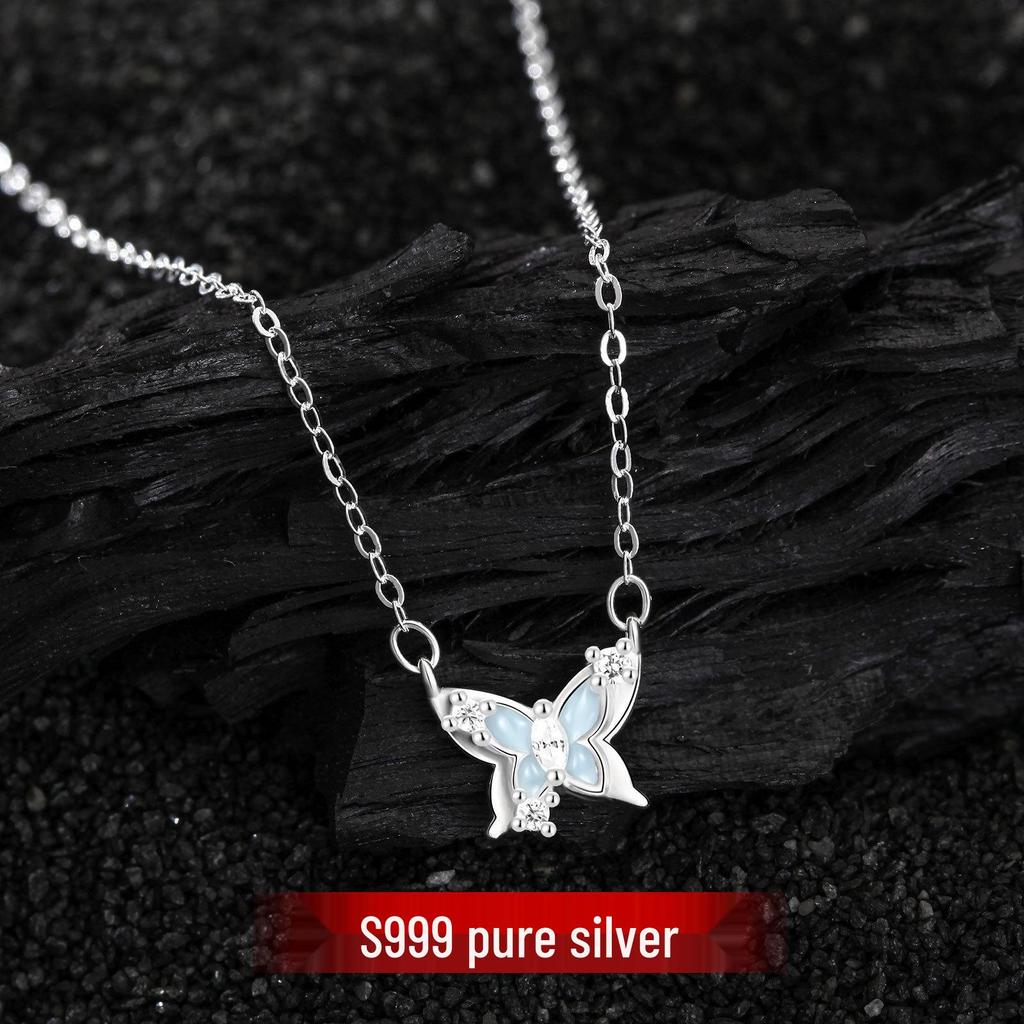 S999 Sterling Silver Starlight Butterfly Necklace: Cute, Versatile Clavicle Chain for Women, Mori Style Choker