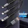 3-in-1 USB 100W 6A Fast Charger Cable Car USB To Type-C Micro LIGHTNING Cable For iPhone 16 15 14 13 Samsung Xiaomi Huawei