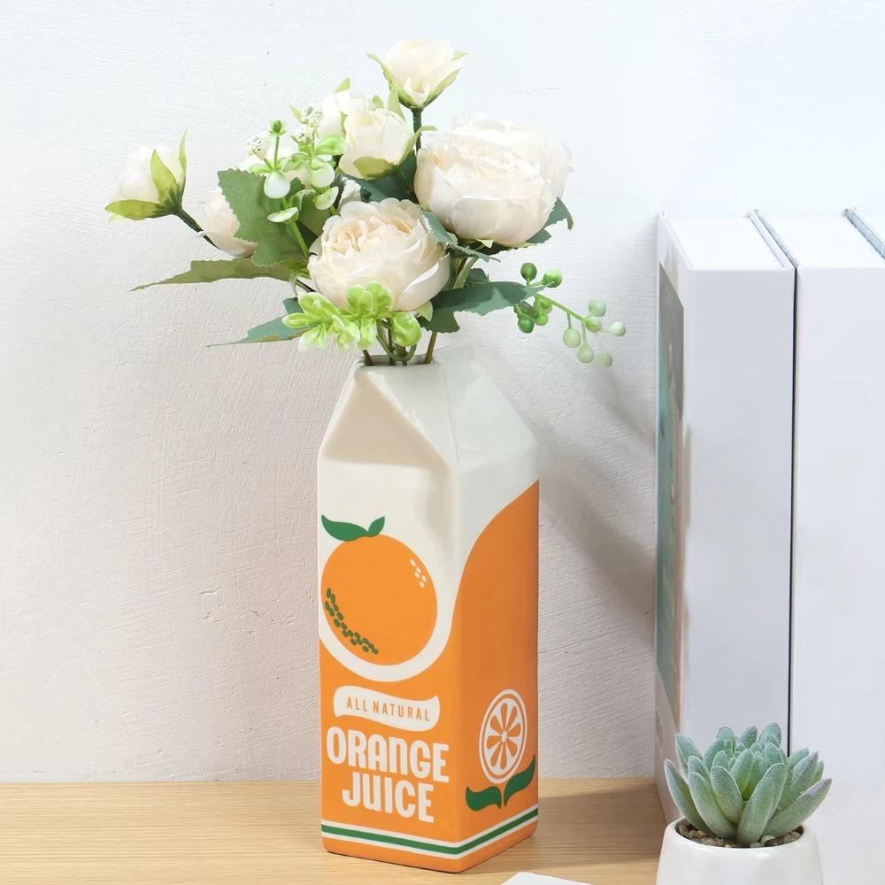 Cute Orange Juice Vase Vintage Flower Vases Creative Juice Box Vase  Living Room Desktop