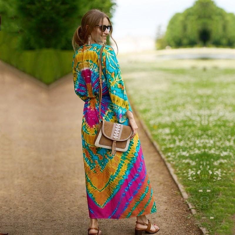 EDOLYNSA Повседневное платье-кимоно с длинными рукавами и принтом, халат, женская летняя пляжная одежда, купальник, накидка, пляжный отдых, солнцезащитная одежда Q1451