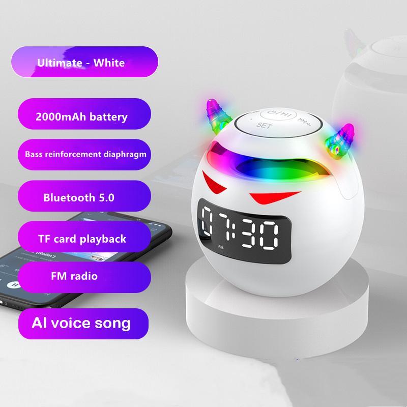 Портативный милый маленький дьявол AI умный Bluetooth-динамик 3D стерео сабвуфер мини светодиодные цифровые часы будильник водонепроницаемая музыкальная шкатулка HIFI