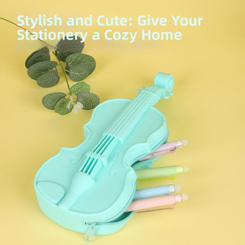High Appearance Level Violin Pen Bag Zipper Closure Guitar Creative Pen Box Children Stationery