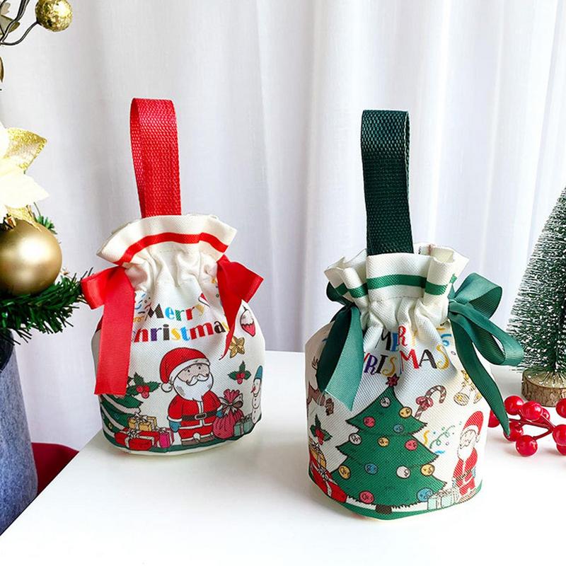 Christmas Bags With Drawstring Christmas Cute Canvas Bag Christmas Trees And Santa Claus Party Favor Bags Christmas Wrapping