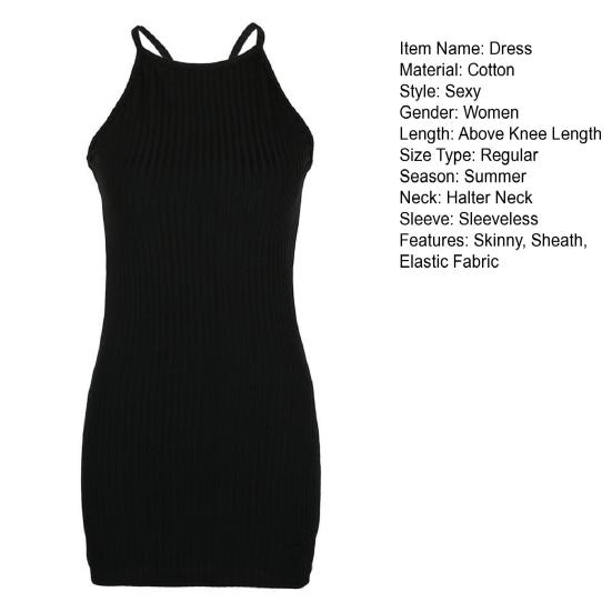 Платье С открытыми плечами Без рукавов Холтер Шея Вязаная узкая нить Оболочка Сплошной цвет Эластичная верхняя часть