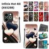 Handmade PU Leather Flip Case for Infinix Hot 40i (X6528B) Anti-Slip Shockproof Cover with Wrist Strap & Heart/Rose Cat Designs