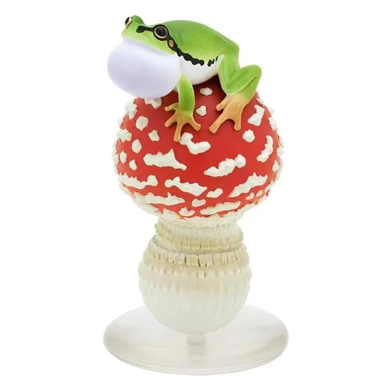 Frog and Mushroom Gashapon Toys Lovely Creative Simulation Mushroom Rain Frog Ornament Pendant Action Figure Toys