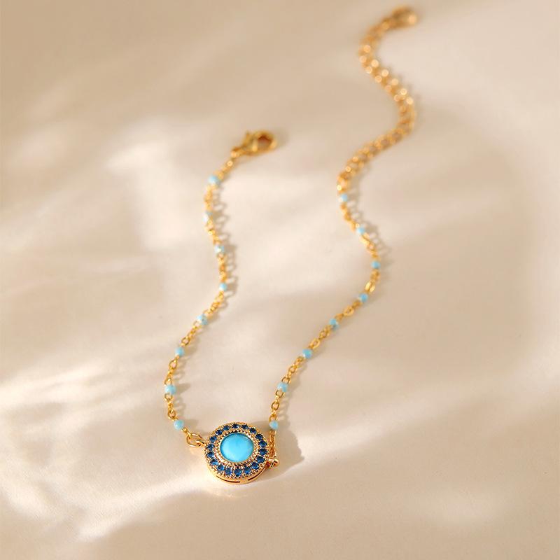 Women Simple Bohemian Round Turquoise Pendant 18k Gold Plated Fashion Bracelet