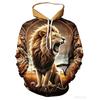 Casual Long Sleeve Hoodie for Men Featuring a 3D Design of a Sacred Lion And a Young Lion, Complete with a Pocket. Spring and Autumn