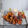 Fall Pomegranate Candle Wreath Realistic Simulated Maple Leaf Candle Garland with Sunflower Pinecone