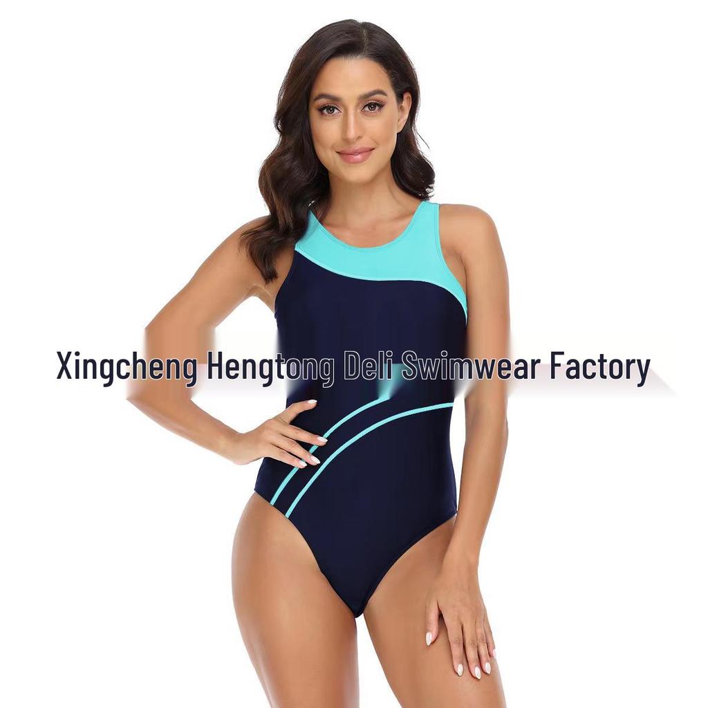 Sporty Colorblock One-Piece Triangle Bikini for Women – Professional Racing Swimsuit (European & American Style)