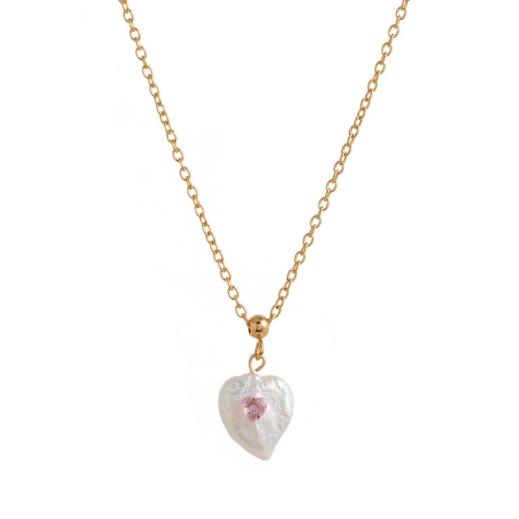 Niche Women'S Pearl Love Pendant Necklace Colored Zircon Temperament Diamond-Set Heart-Shaped Cold Wind