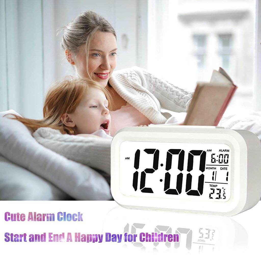Electronic table clock, mains and battery powered, night light, silent, with snooze function