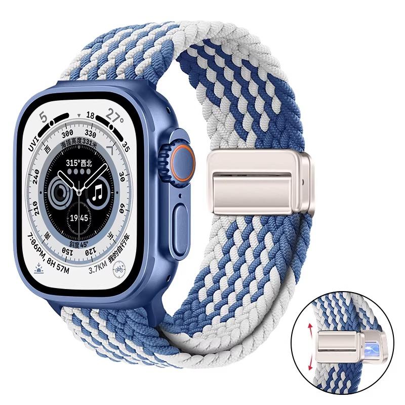 Плетеное нейлоновое петлевое ремешок для Apple Watch Ultra 3 2 49 мм 11 10 46 мм 42 мм 9 8 7 45/41 мм Магнитный ремешок iWatch 6 5 SE 44/40 мм Correa