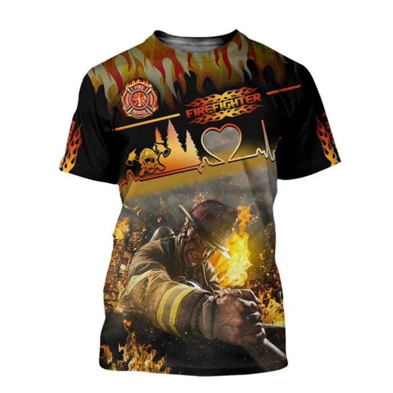 Футболка с принтом пожарного, мужская футболка с 3D принтом, уличная повседневная модная футболка с короткими рукавами, большая летняя футболка, трендовая мужская одежда