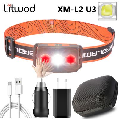 XM-L2 U3 Сенсорный светодиодный налобный фонарь со встроенной батареей USB перезаряжаемый головной фонарик 10 Вт фонарик COB лампы для кемпинга