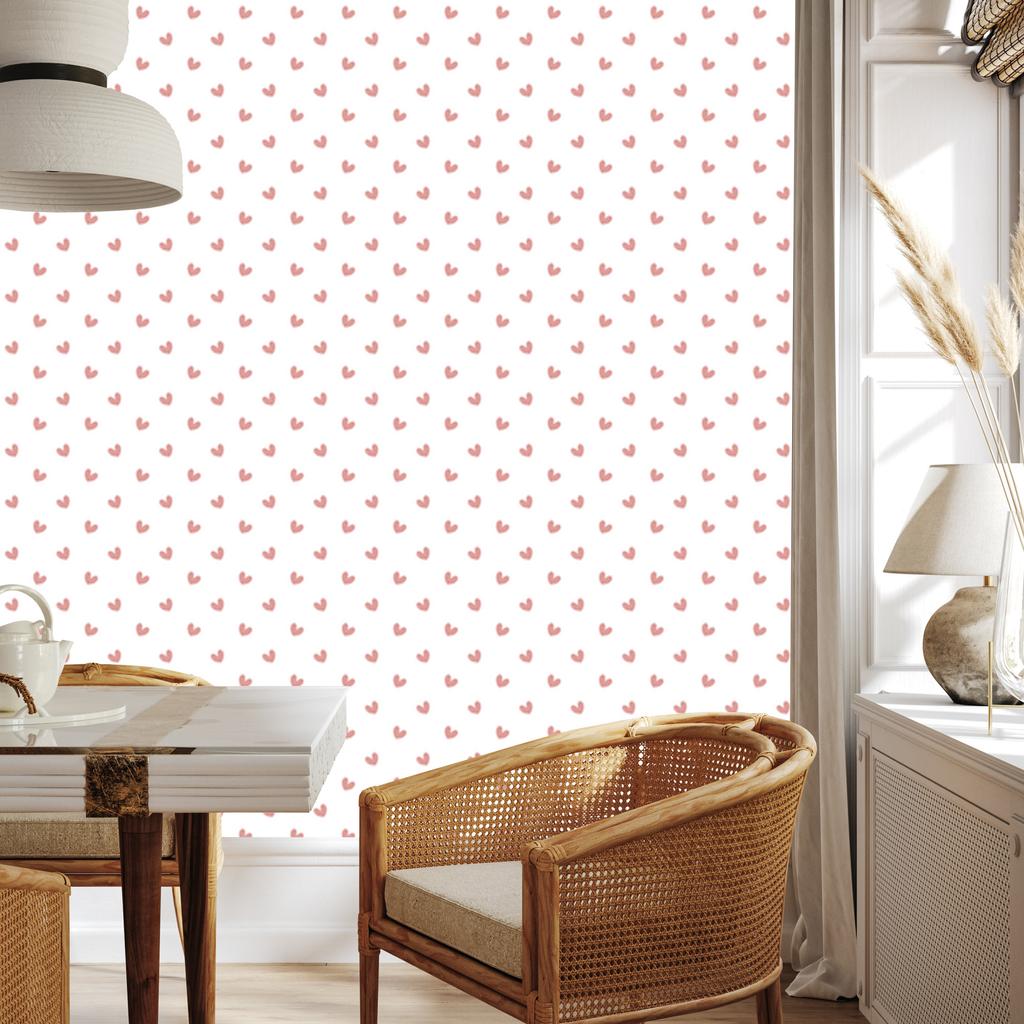 Hearts Wallpaper White and Coral 50x1000