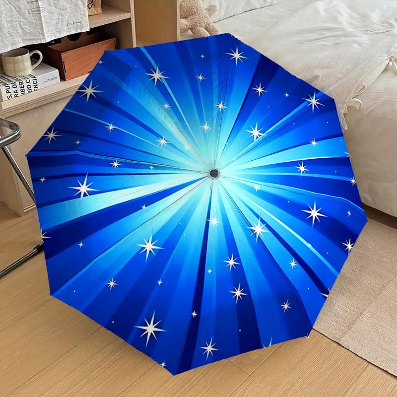 1PC Blue Stars Umbrella-8-Rib Reinforced, Automatic Open, Lightweight & Durable, Cute Fashion Accessory for Outdoor-W114