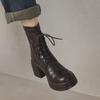 Great To Wear! Treasure of the Town Store~ 2025 Autumn and Winter High-heeled Elastic British Martin Boots Women's Lace-up Thick-heeled Short Boots