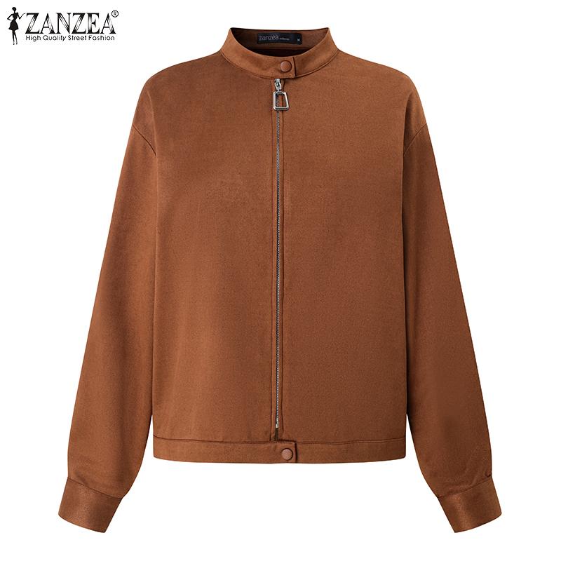 ZANZEA Женские осенние куртки с воротником-стойкой и длинным рукавом, свободные карманы