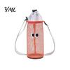 Outdoor Travel Bottle Accessory Mesh Drawstring Crossbody Cup Holder, Adjustable Strap Breathable Water Carrier Sling Bag, Cute Cartoon Pattern Pouch