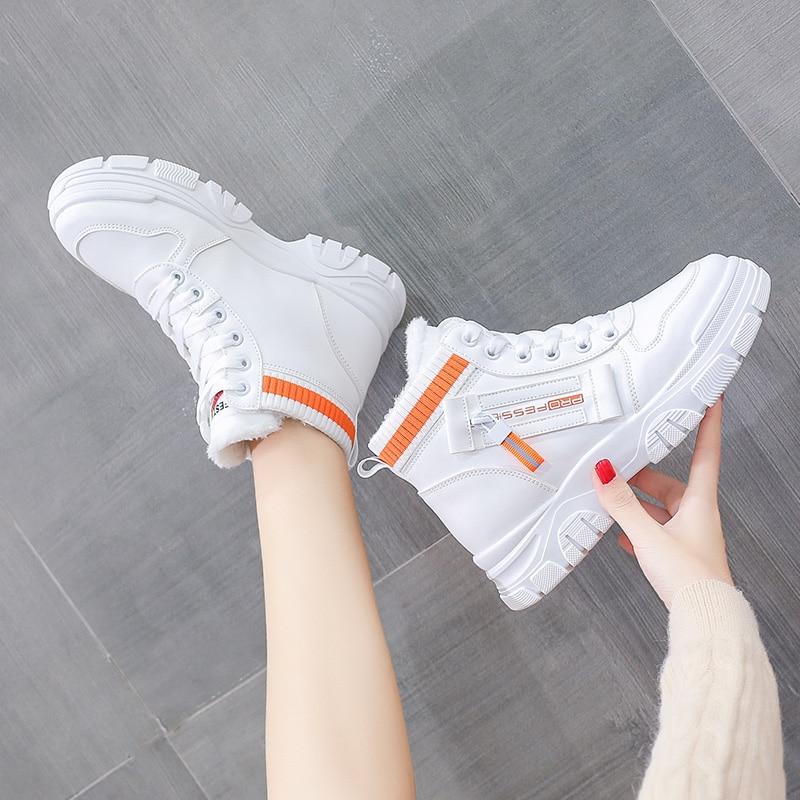 Зимние ботинки, женские ботильоны, теплая зимняя женская обувь из искусственного меха, кроссовки, женская обувь на плоской подошве со шнуровкой, женские короткие зимние сапоги