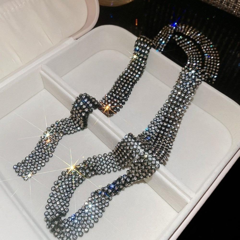 Korean Style Long Necktie Copper Decoration Shirt Tie Fashion Full Rhinestone Necklace Daily