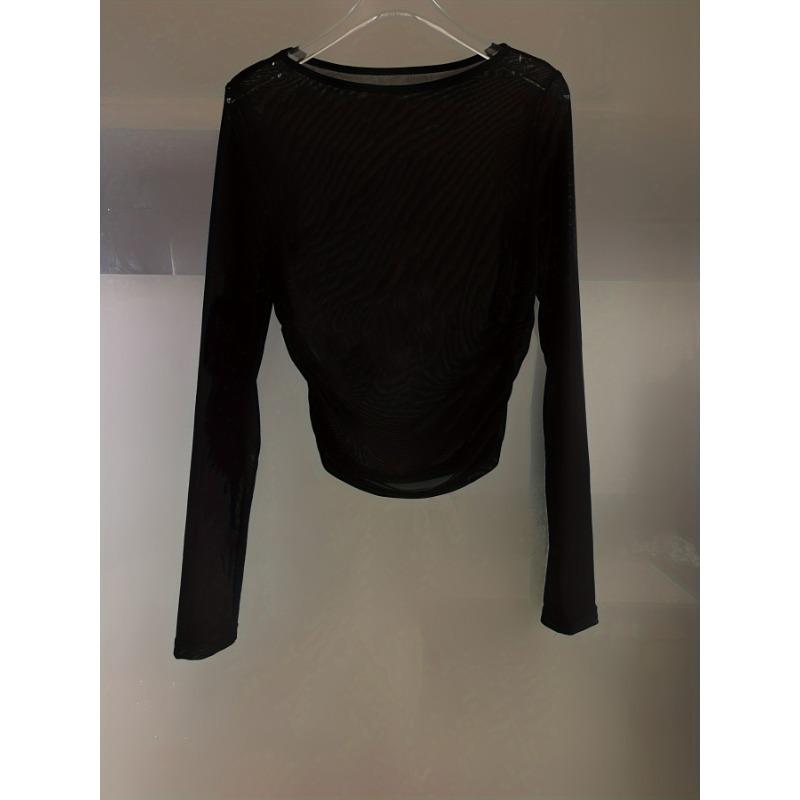 Женские однотонные сетчатые топы с короткими вставками и прозрачным низом