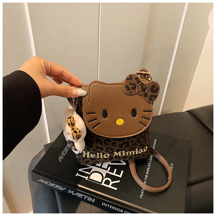 Korean Leopard Print Suede Mini Crossbody Bag - Cute Cat Flap Shoulder Bag for Women