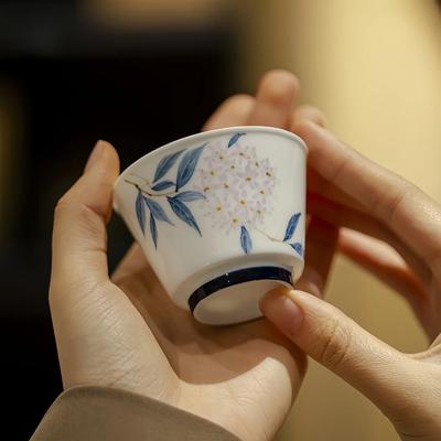 Белый фарфор ручной росписи группа цветов мастер-чашка набор для чайной церемонии Кунг-фу домашний пастельная гортензия чайная чашка чайная чашка