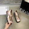 Fashion 2025 Thick Heel Women Shoes Fashion Shallow Butterfly-knot Shoes Ladies Spring Autumn Party Dress Shoes
